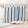 thumbnail image 3 of Navy Blue Stripe Outdoor Waterproof Pillow Covers, Geometric Grey White Vertical Striped Decorative Square Throw Pillowcase Sofa Cushion Sham for Patio/Couch/Chair, 24"x24" 2 Pack, 3 of 8