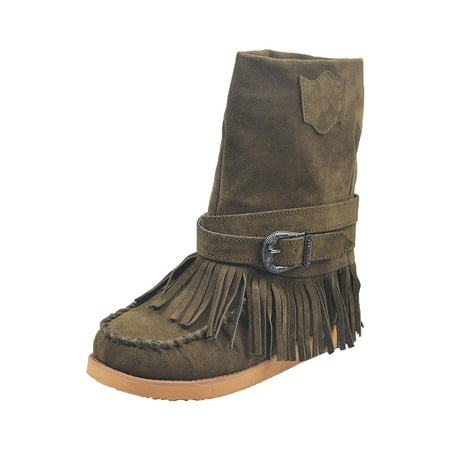 

asdoklhq Boots Under $15 Tassel Boots for Women Suede Ankle Booties Winter Round Toe Vintage Fringe Mid-Calf Flat Shoes