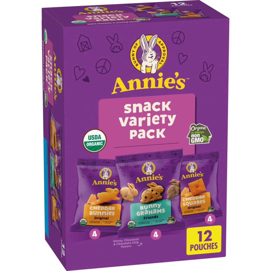 Annie's Organic Variety Pack, Cheddar Bunnies, Bunny Grahams and Cheddar Squares, 12 Count
