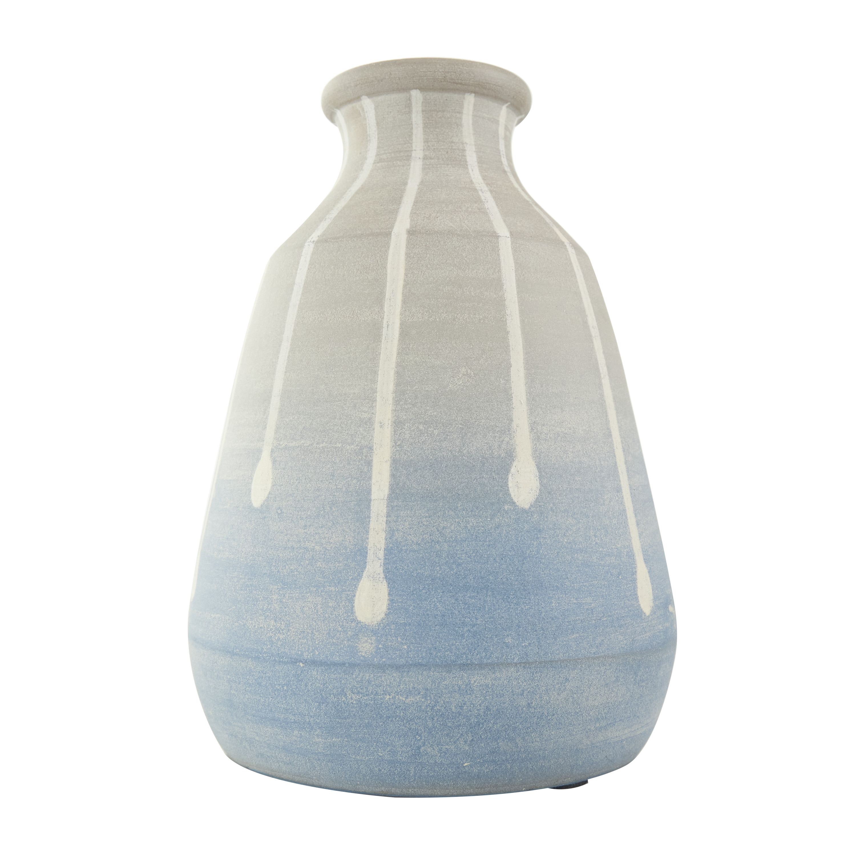DecMode 10" Abstract Ombre Drip Blue Ceramic Vase with Gray and White Accents