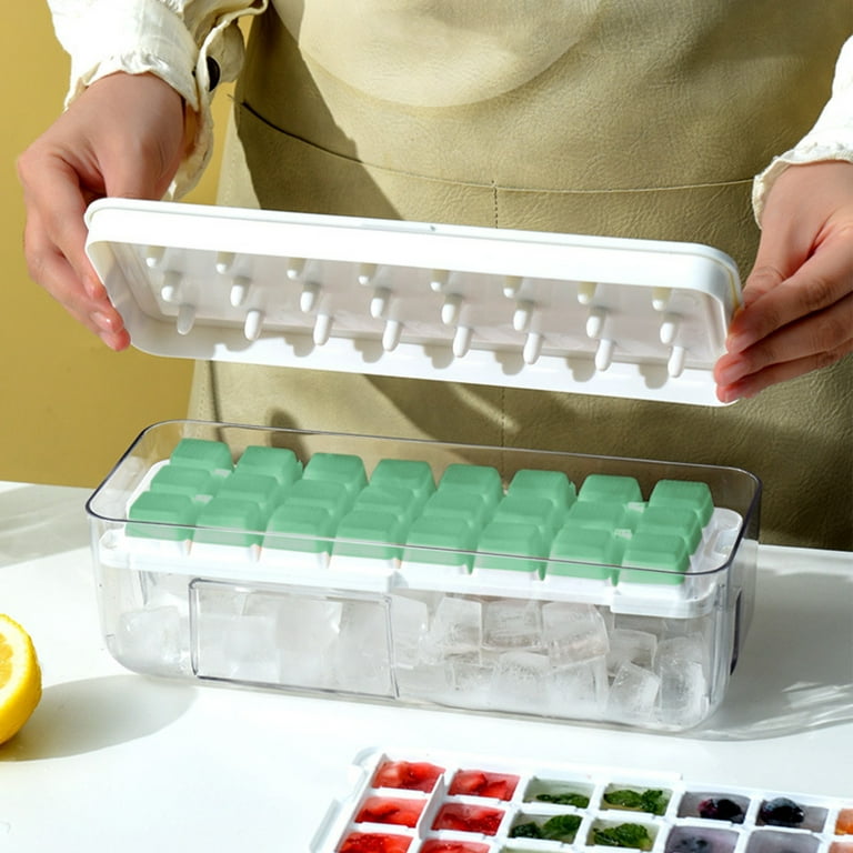 Ice Cube Trays for Freezer Gnobogi Ice Tray with Lid and Storage Bin for Freezer, Frozen Ice Cubes Making, Freezer Ice Cubes Box, One Second Out of