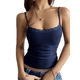 thumbnail image 2 of Tops de Verano para Mujer con Ribete de Encaje, Tirantes Finos, Corte Bajo, Acanalados, Estilo Y2K, para Salir Azul Marino L, 2 of 9