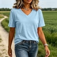 thumbnail image 7 of VBVC Women's V Neck Short Sleeve T-Shirt , Ladies' Loose Fit Breathable Casual Tee , Lightweight Basic Summer Tops For Women,Light Blue,S-2XL, 7 of 7