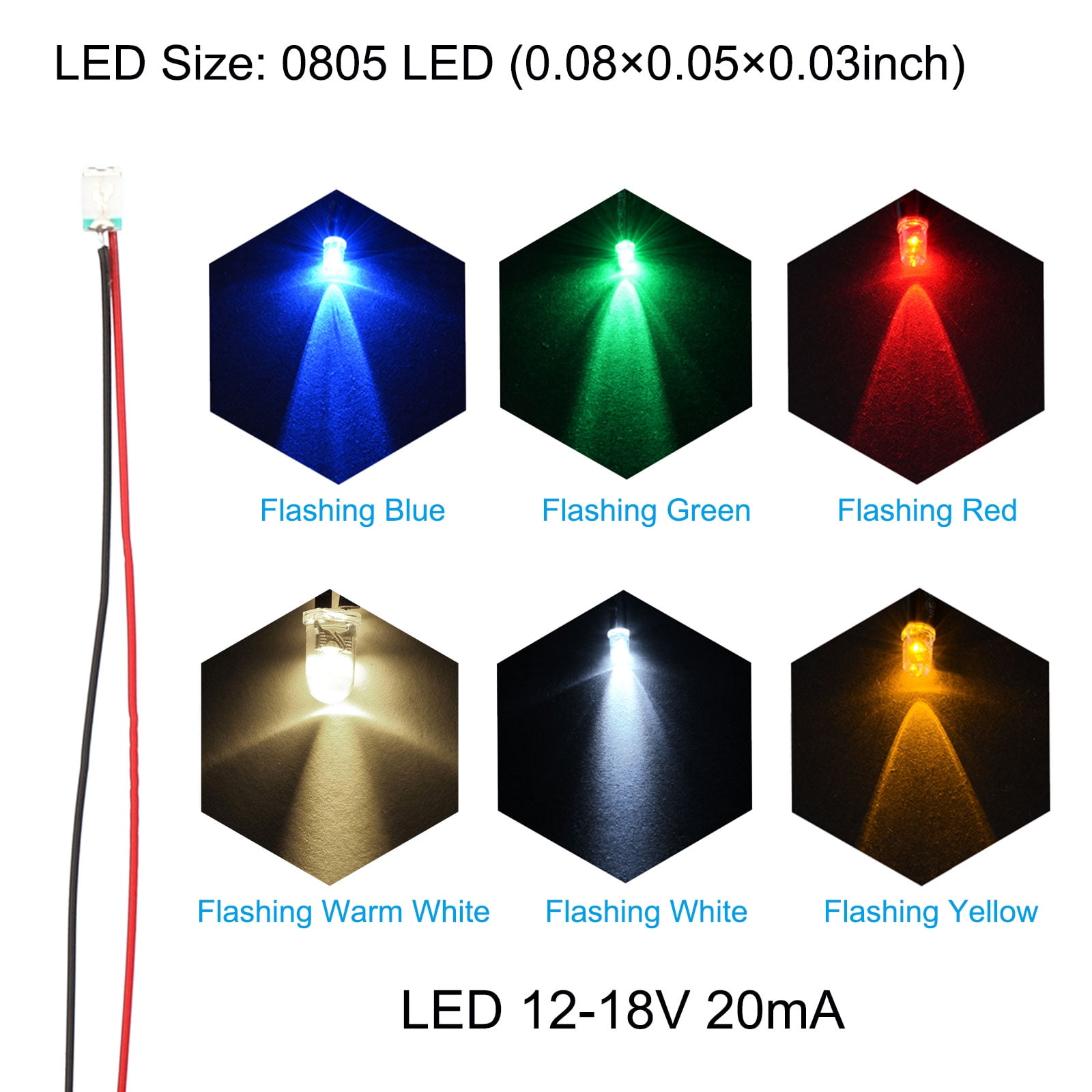 Uxcell 12-18V 0805 Pre Wired LED Set, 120Pcs 7.8"L Light Emitting Diodes, Multicolored