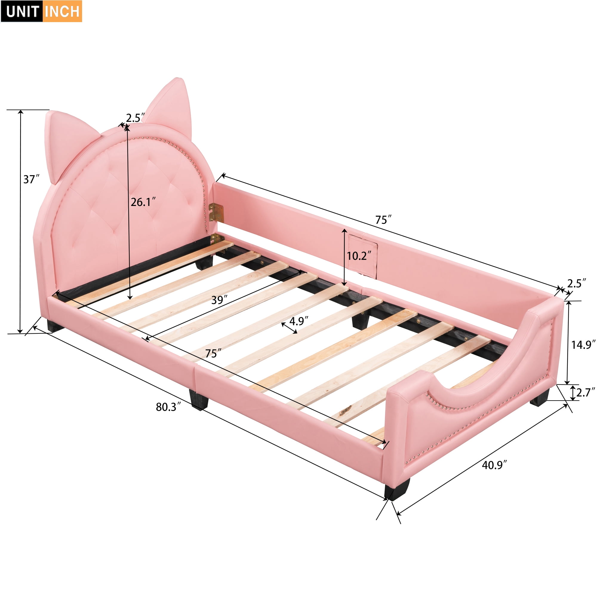 Euroco Bunny Shaped Twin Size Upholstered Daybed with Headboard for Kids Teens, Pink