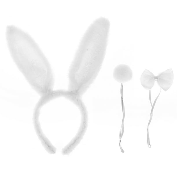 1 juego de diadema con orejas de conejo para niños y adultos, lazos y cola, disfraz de cosplay para fiesta (blanco)