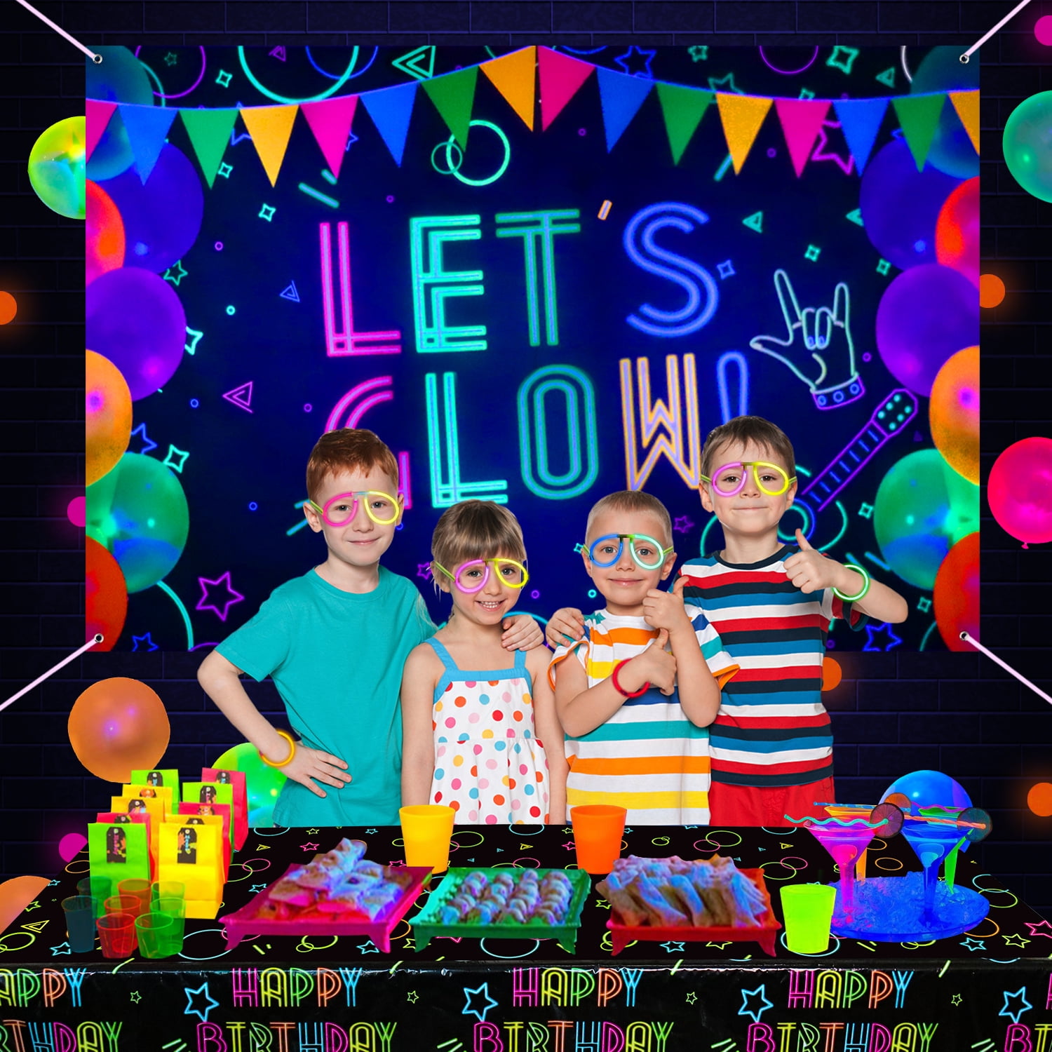 Let's Glow Splatter Photo Background, Glow Neon Party Backdrop, Blacklight  Disco Retro Dance Party Decoration Supplies Birthday Party Banner 