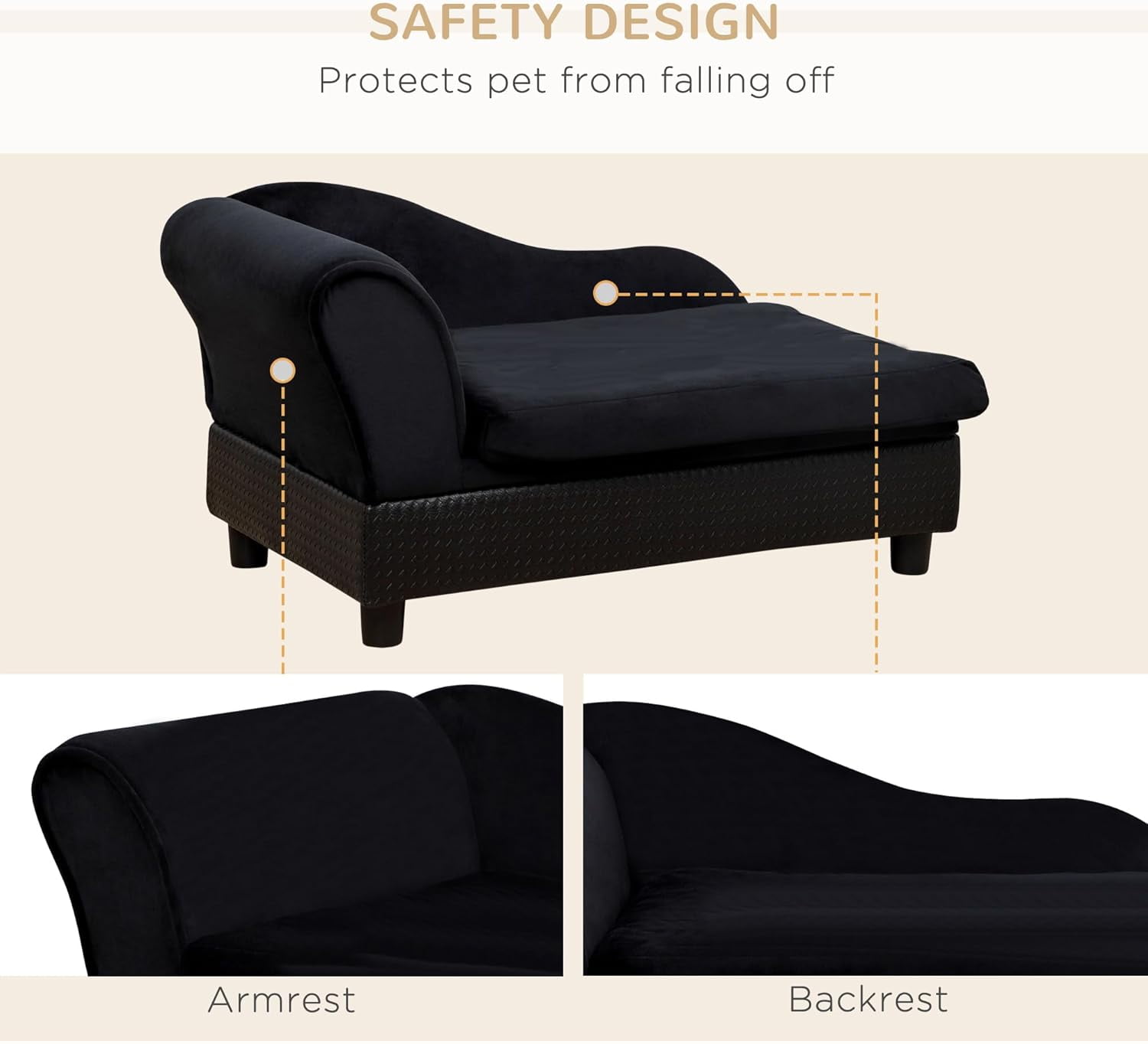 FASCK Luxury Fancy Dog Couch with Hidden Storage, Small Dog Sofa Bed with 2" Soft Foam, Modern Pet Furniture for Puppies & Little Breeds, Black