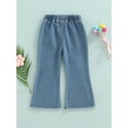 thumbnail image 4 of Liacowi Toddler Baby Girl Ripped Jeans High Waist Flare Pants Elastic Casual Denim Trousers with Pockets, 4 of 8