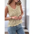 thumbnail image 3 of Women Summer Tank Top Trendy V Neck Crochet Sleeveless Shirts Sweater Vest Beige L, 3 of 5