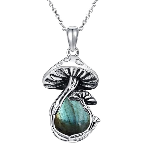 JEABZEL‌ 925 Sterling Silver Labradorite Mushroom Pendant Necklace - Unique Jewelry Gift for Women Mom Christmas Present