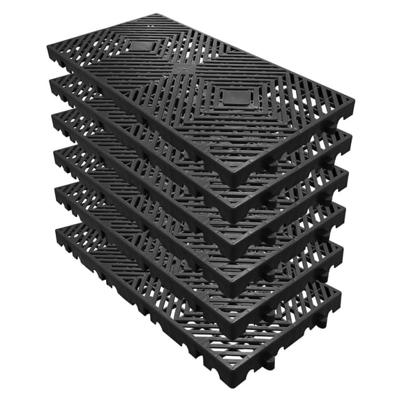 QinaQin 6PC Plastic Pallets for Basement Storage Lightweight Floor Pallets,Breathable Grid Ventilation Pallet,Black