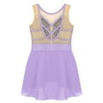 thumbnail image 5 of YUUMIN Gymnastics Leotard for Girls Mesh Patchwork Performance Costume Shiny Rhinestone Ballet Dance Dress Light Purple 8, 5 of 6
