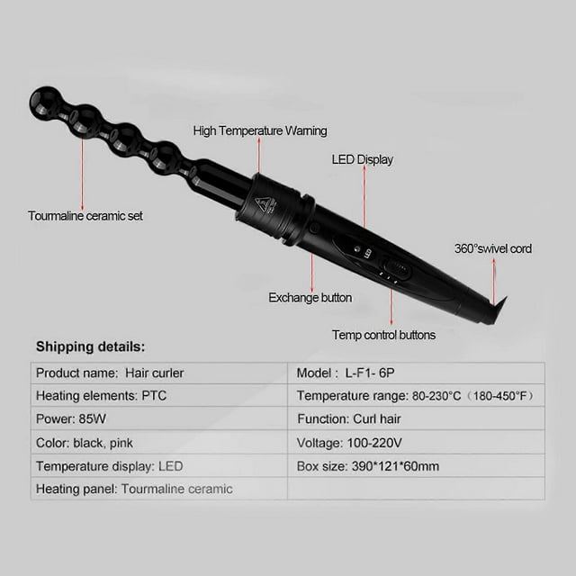 6 in 1 Hair Curler Curling Ceramic Curling Stick Heat resistant Gloves Hair Styling Tools