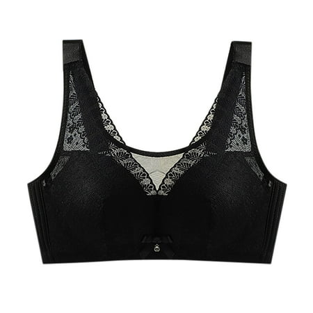 Gnurob Saving Women s Lace No Underwire Bra Full Coverage Push Up Bralette Beauty Back Smoothing Bras Padded Wireless Bralettes Deals 05-Black 38/85CD