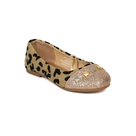 Ballerina Mix - Girls Mixed Media Giraffe Print Capped Toe Studded Ballerina Flat HA84