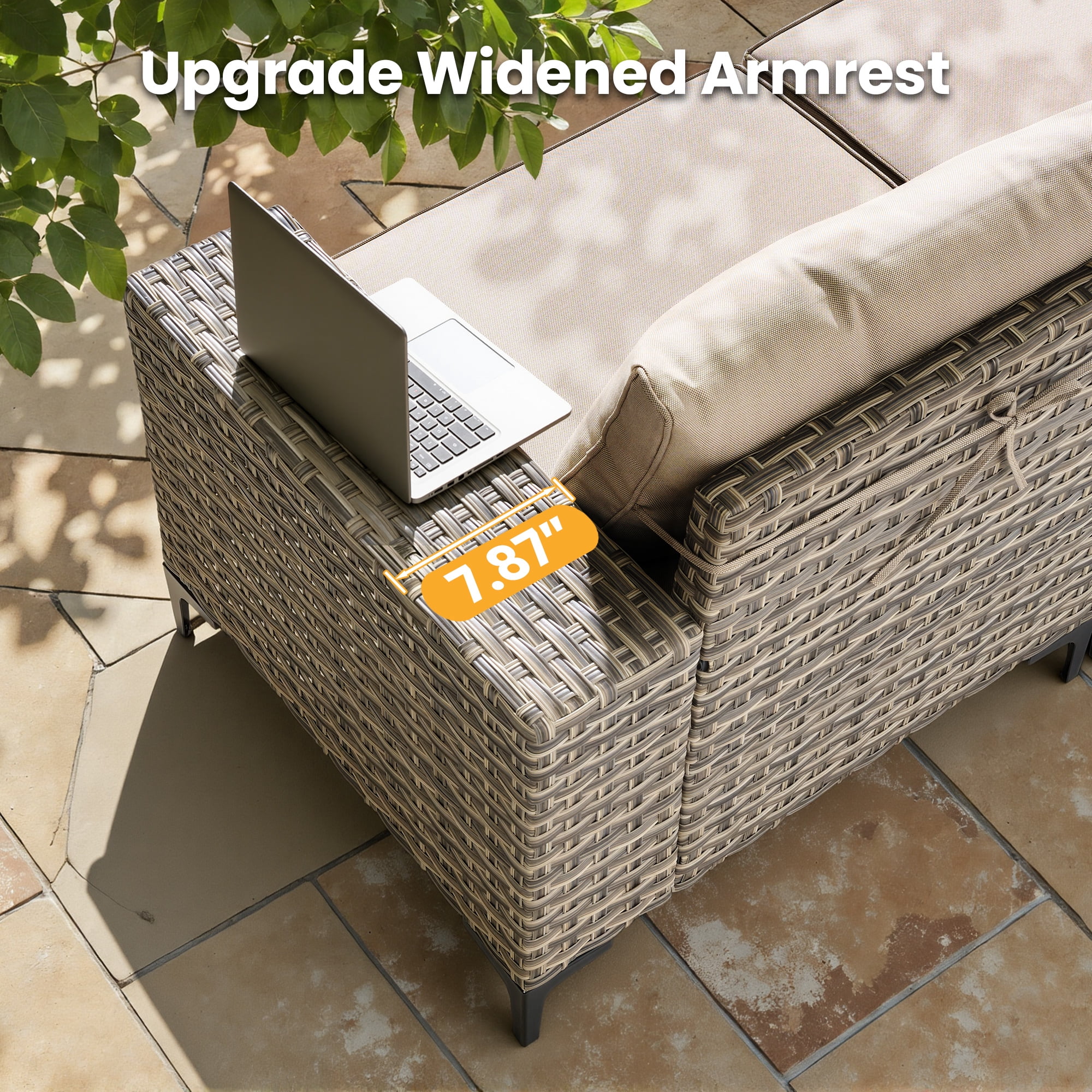 Vcatnet Outdoor Patio Furniture 5 Pieces Wicker Conversation Set Sectional Sofa with Coffee Table and Ottoman, Beige