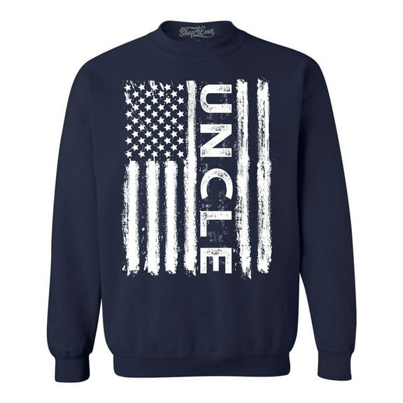Shop4Ever Men's Uncle American Flag Crewneck Sweatshirt XX-Large Navy