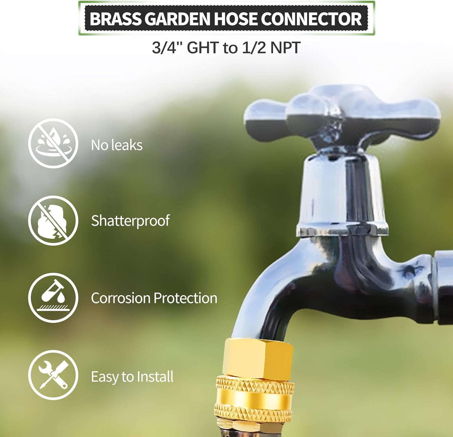 HRTGFD-Litorange 2 Pack Lead-Free Brass Garden Hose Threaded 3/4" GHT to 1/2 NPT Fitting Connect, Green Thumb Quick Swivel Connector Adapter, Double Female Thread 3/4" x 1/2" NPT Pipe