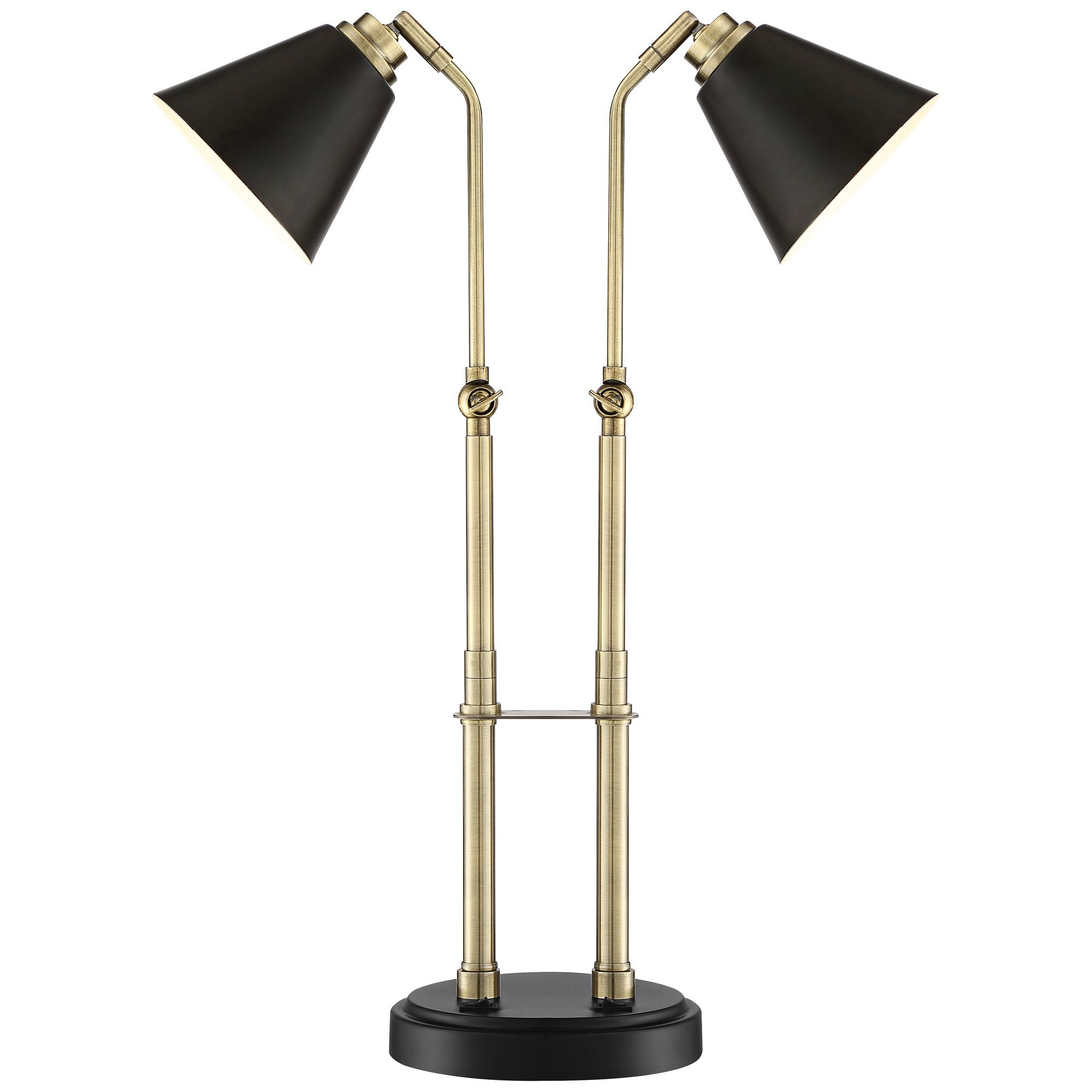 Possini Euro Design Sentry Modern Mid Century Desk Lamp 23" High Black Brass with USB Charging Port LED Adjustable Cone Shade for Bedroom Living Room