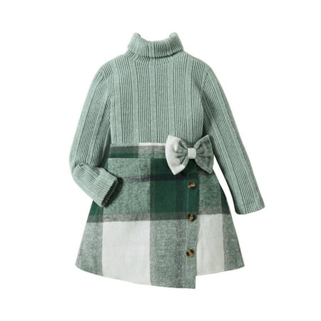 

Rovga Toddler Girls Long Sleeve Ribbed T-Shirt Pullover Tops Plaid Skirts Child Outfits Leisure Outwear