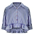 thumbnail image 5 of DeHolifer Womens Button Down Shirts Casual Striped 3/4 Ruffle Sleeve Turndown Collar Button Blouse Tops Navy M, 5 of 7