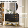 thumbnail image 3 of Salon Stations for Hair Stylist, Professional Styling Station, Wall Mount Salon Station with Mirror & Drawers & Shelf, Salon Storage Cabinet for Barber Beauty Spa Dresser, Black, 3 of 16