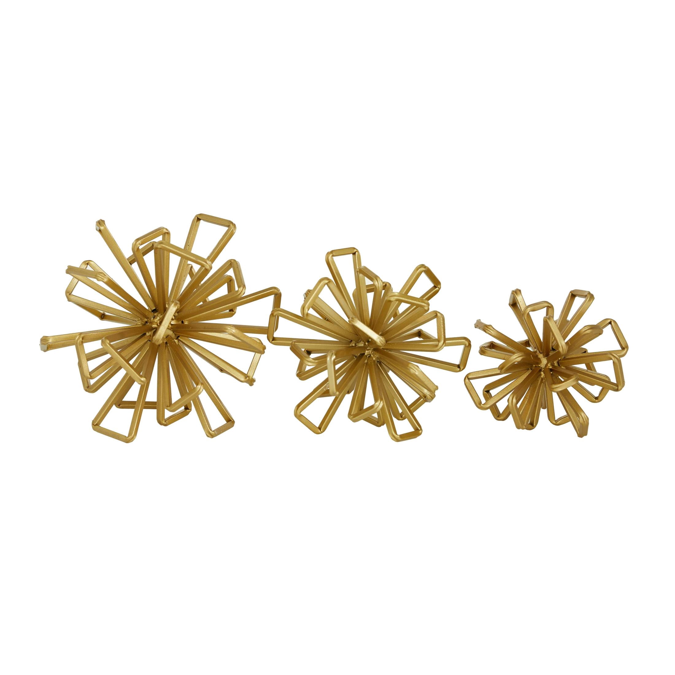 8", 7", 6"W Gold Metal Wire Rod Orb Geometric Sculpture, by DecMode (3 Count)