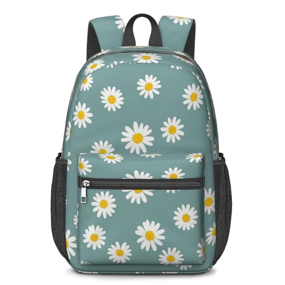 Daisy Pioneer Flower Green Pattern 17" School Backpacks for Teens,Waterproof Oxford Fabric,S-Shape Padded Straps for School,Travel,Hiking,Camping