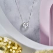 JeenMata 1 TCW Heart Shaped Moissanite Halo Slide Pendant Necklace in 18K White Gold over Silver