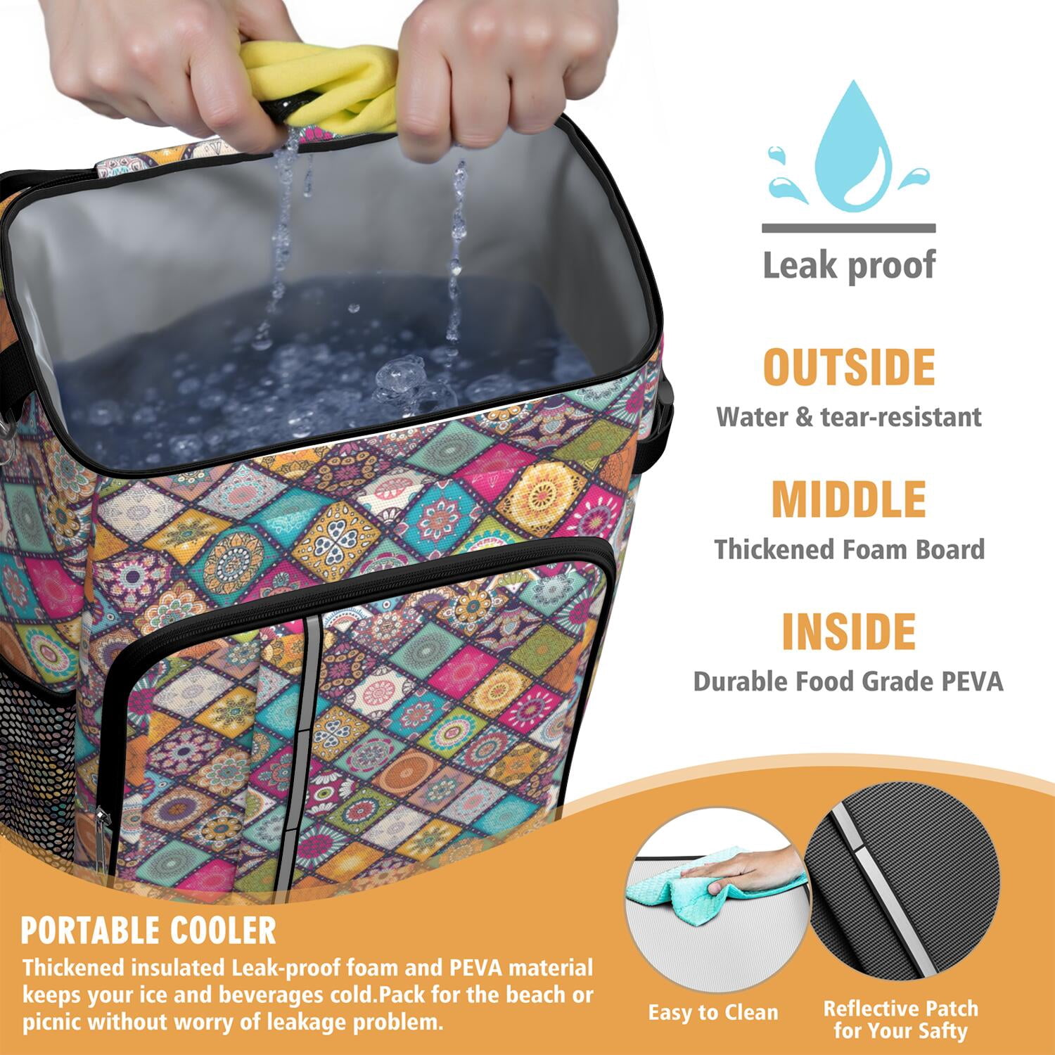 Travel Cooler Bag - Boho Bohemia Flower Camping Beer Cooler Backpack with Bottle Opener- Waterproof Insulated Picnic Backpacks - Cooler Bag for Beach
