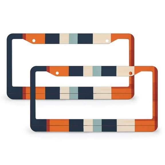 2 Pieces Ocean Color And Blue Stripe License Plate Frames Abstract Colorful License Plate Cover Frame Stainless Aluminum 2 Round Holes for Us Standard Vehicles