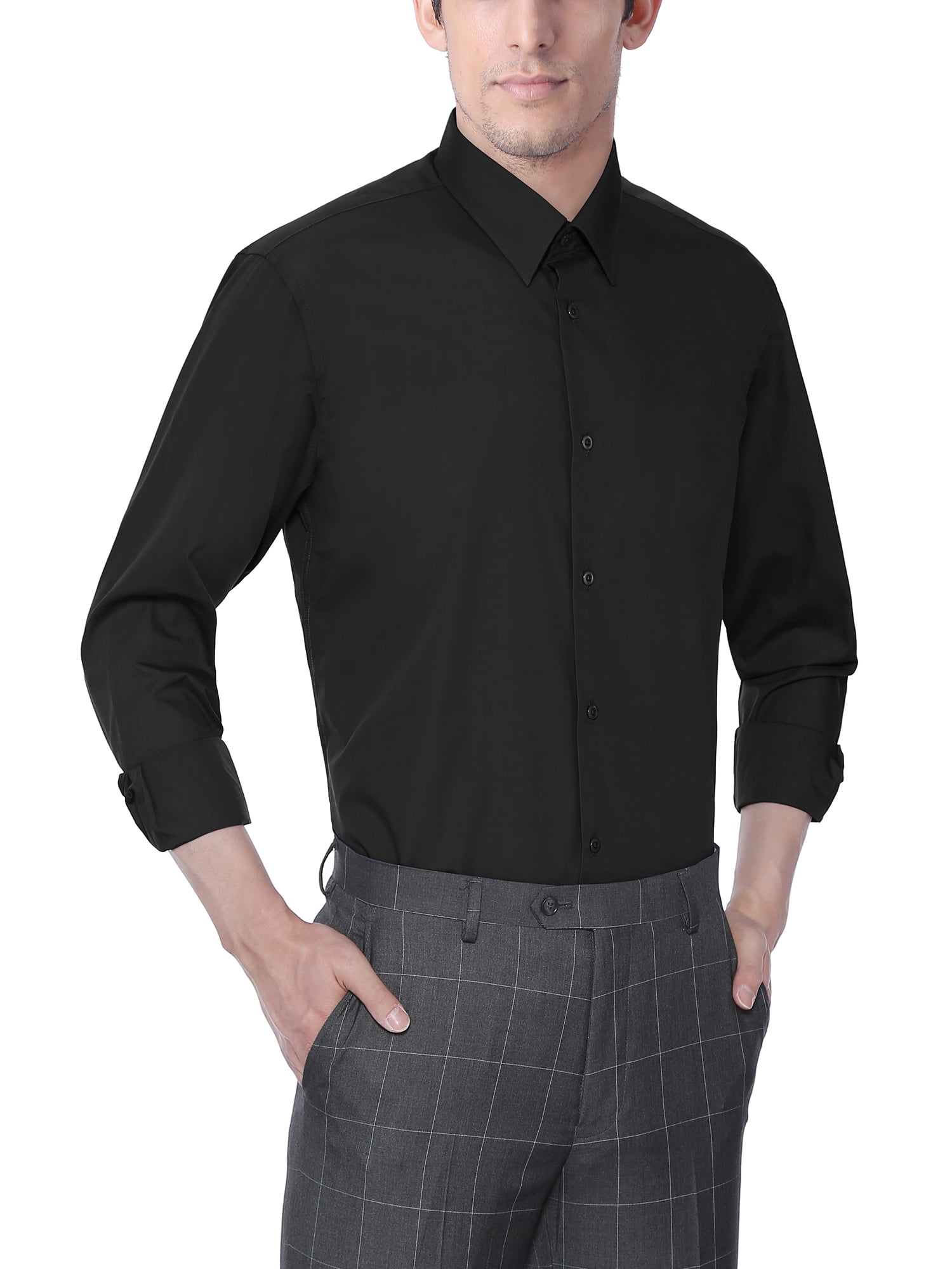 Long Sleeve Slim Fit Black Dress Shirts 