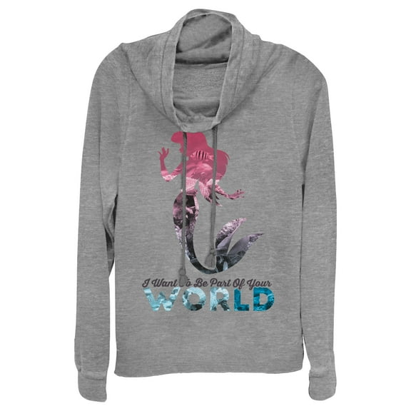 Junior's The Little Mermaid Ariel Part of Your World  Cowl Neck Sweatshirt Gray Heather X Small
