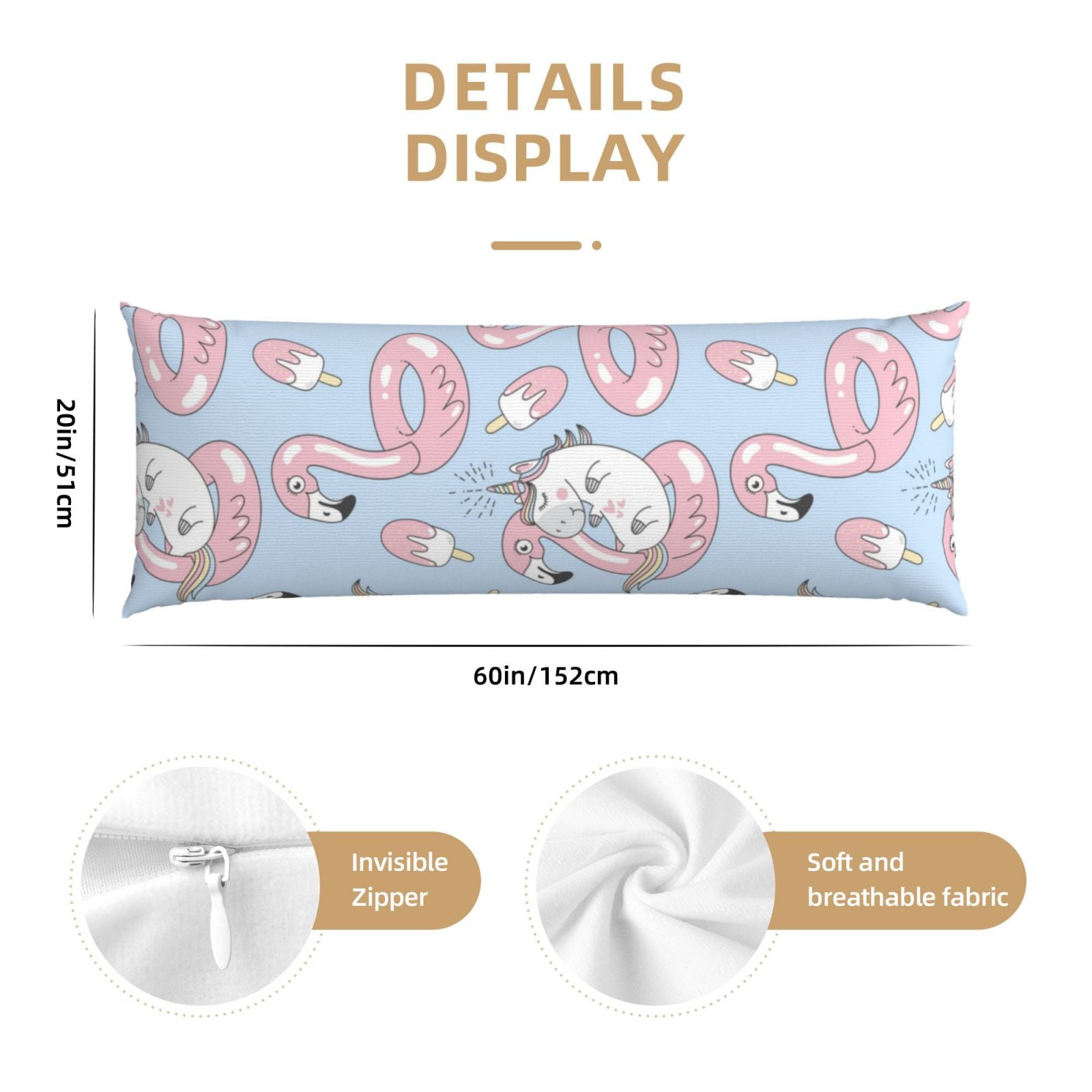 Naloa Summer Cute Unicorns Super Soft 20x60 Body Pillow Case,Long Side Hidden Zipper（PILLOWS ARE NOT INCLUDED）
