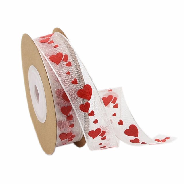 EeaseCA 1 Roll of 10M Ribbon Heart Printed Polyester Packing Rope Valentine's Day Gift Wrapping (Pattern 7)