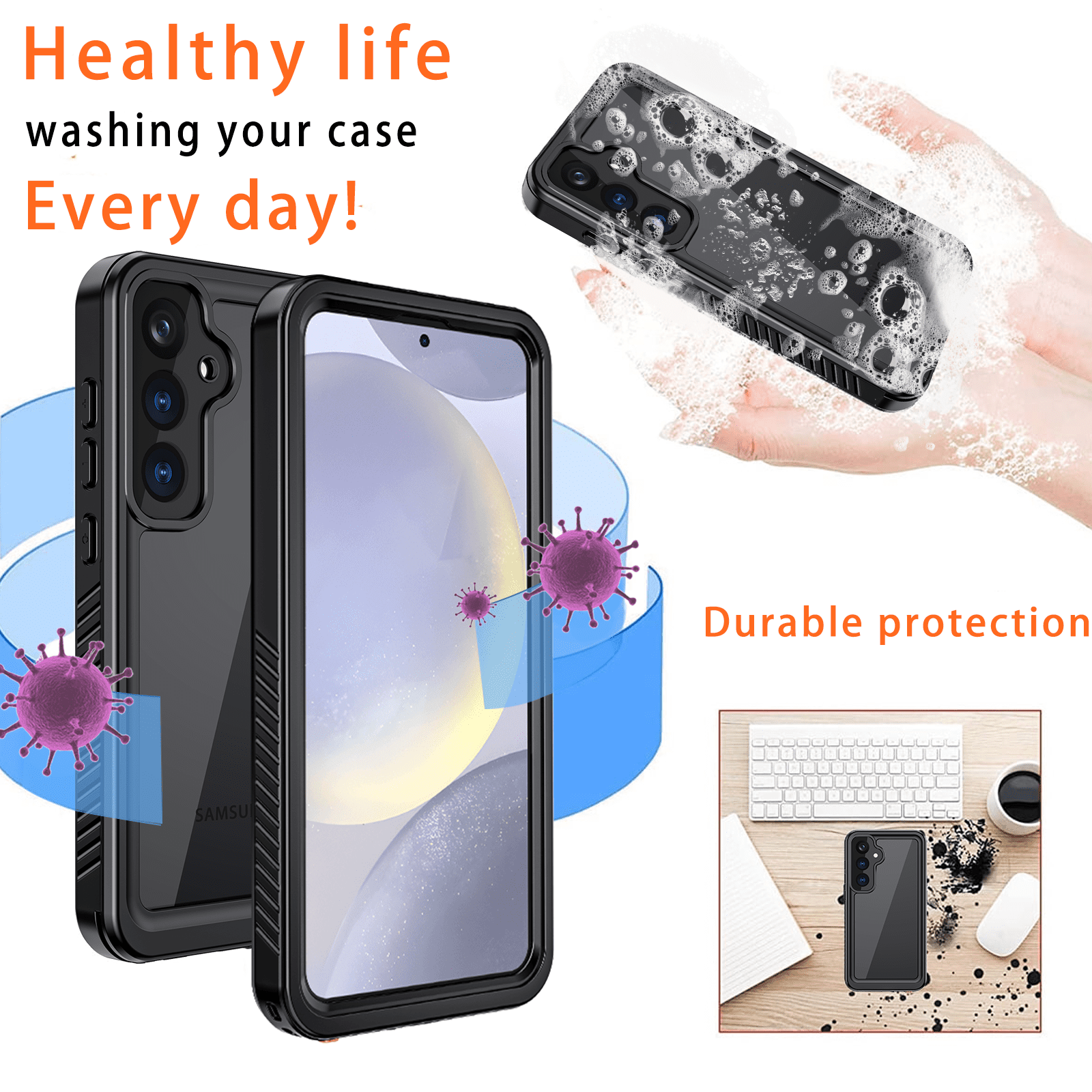 Casetego For Samsung Galaxy S24 Plus Case,IP68 Waterproof 14FT Underwater Dustproof Shockproof Rugged with Built-in Screen Protector Full Protect Phone Cover with Lanyard,Black