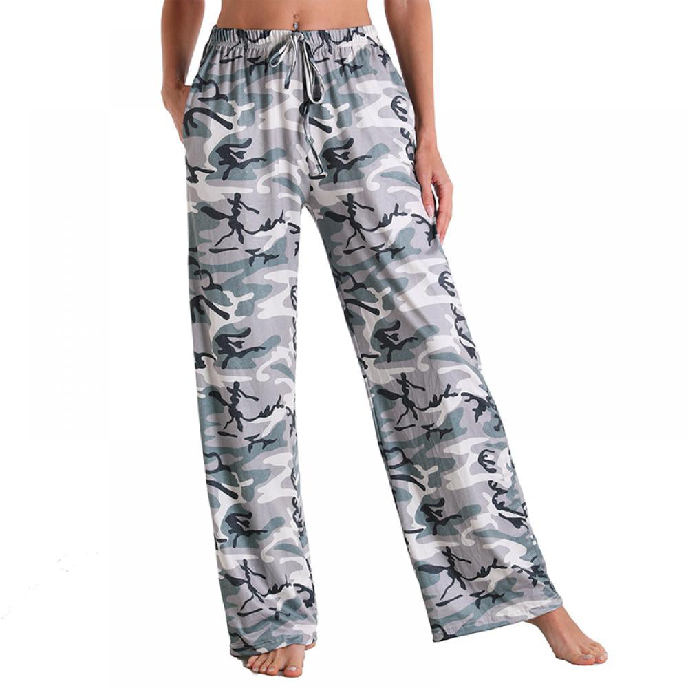 Women's Comfy Casual Pajama Pants Floral Print Drawstring Palazzo Lounge  Pants Wide Leg - Walmart.com