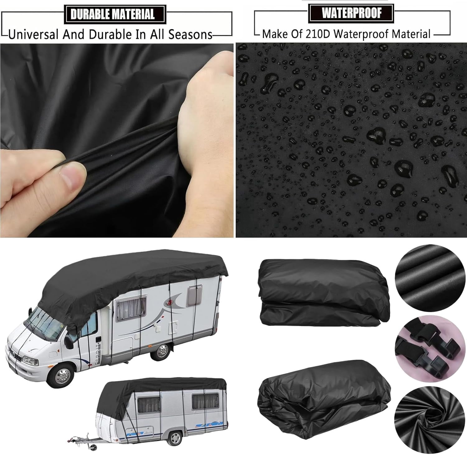 Heavy Duty RV Roof Cover, Waterproof & UV Resistant for RVs, for 16ft to 42ft RVs, Class A/B/C Motorhomes, Popup & Truck Campers, Travel Trailers