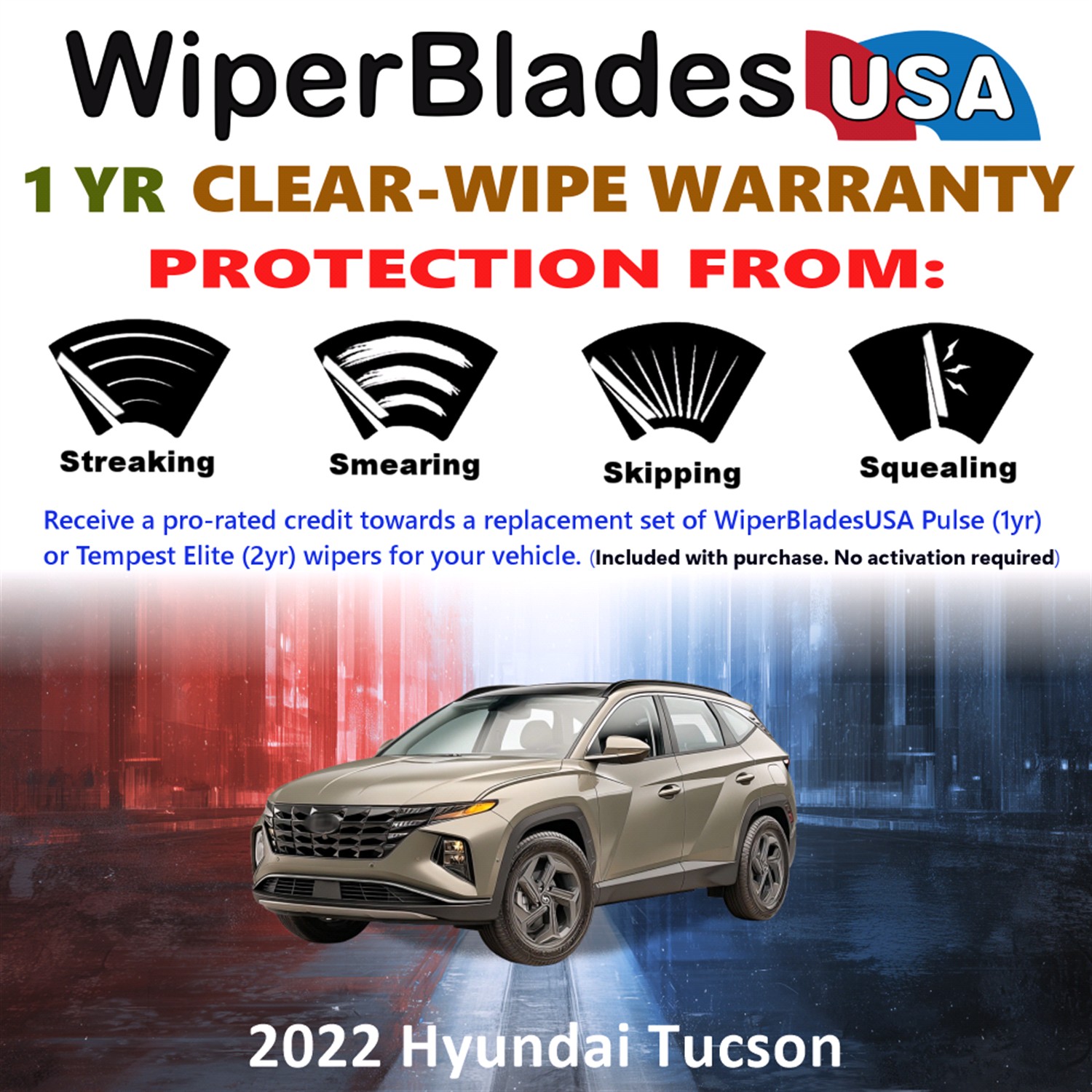 2022 Hyundai Tucson Beam Wiper Blades Wipers w/1yr Warranty (Set of 2) (WiperBladesUSA)