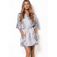 thumbnail image 2 of Turquaz Linen Classic Gray Satin Kimono Short Robe, 2 of 5