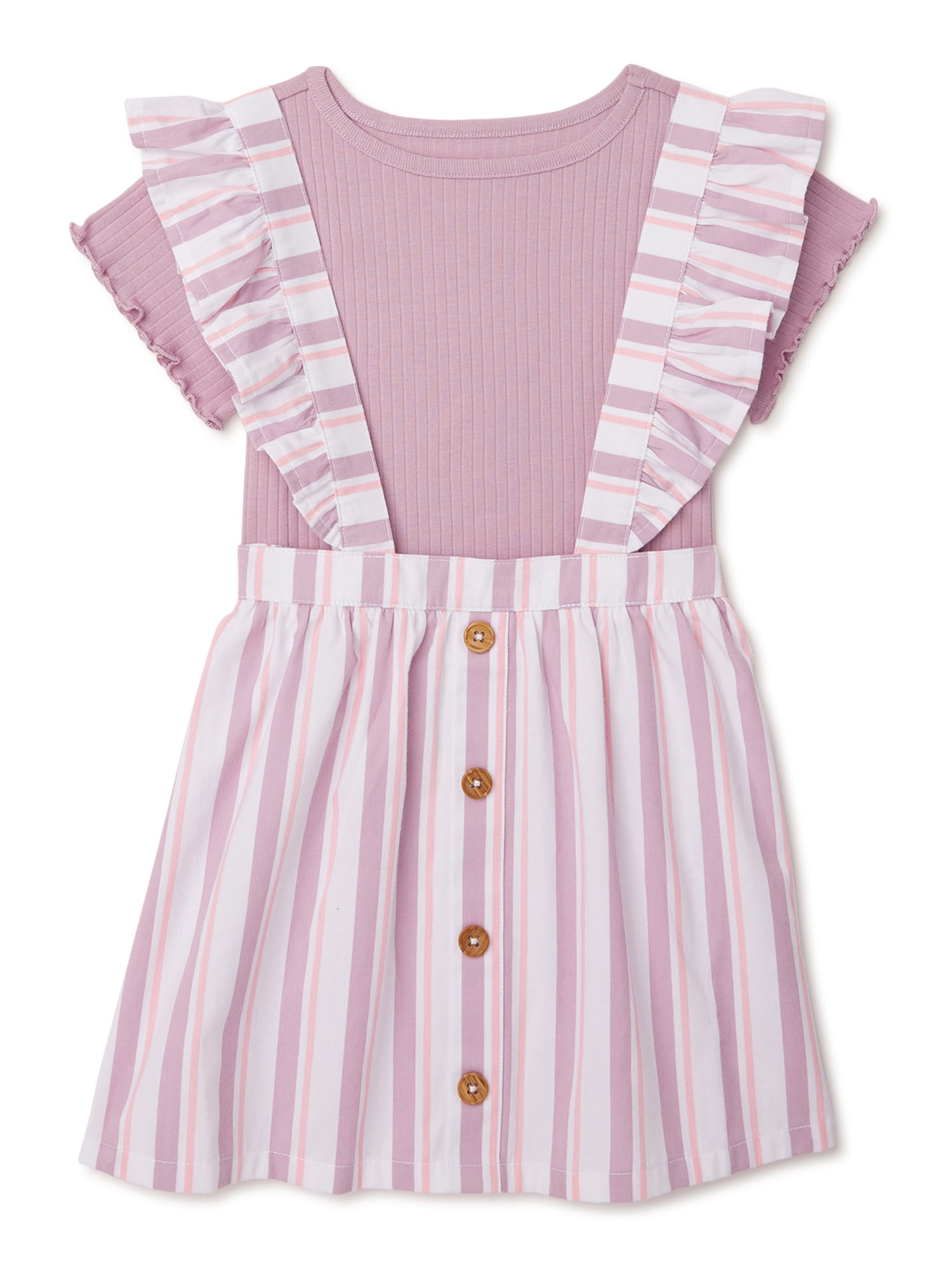 Wonder Nation Baby and Toddler Girl Pinafore Dress, 2-Piece Outfit 