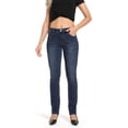 thumbnail image 1 of Jeans de pierna recta elásticos de tiro medio occidental para mujer Azul oscuro-140, 1 of 5