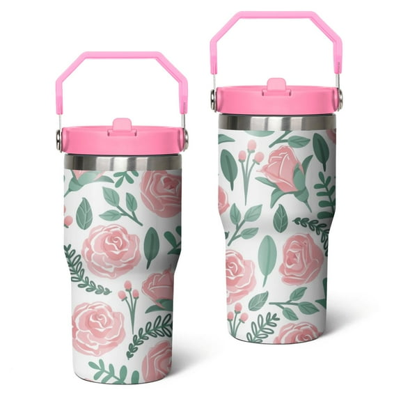 20oz Pioneer Stainless Steel Tumbler with Top Handle,Colorful Floral Travel Coffee Mug Flip Straw Cup,Gifts for Women Girls Men Adults