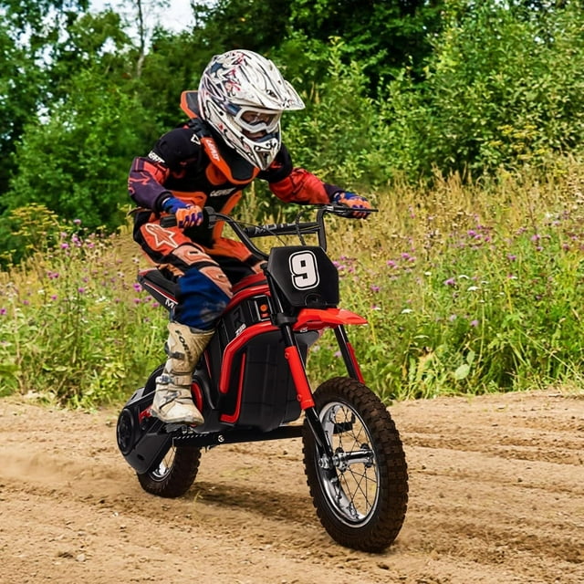 Historyli Moto eléctrica todoterreno para niños de 3 a 10 años, 350 W, velocidad máxima de 22,8 km/h, 2 modos de velocidad, color rojo