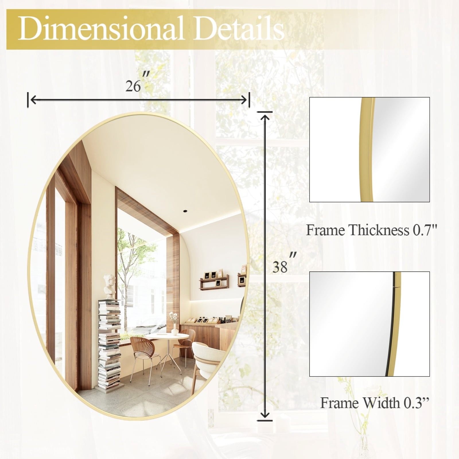 AUROMIR 26"x38" Bathroom Mirror Oval Mirror Wall-Mounted Vanity Mirror,Gold