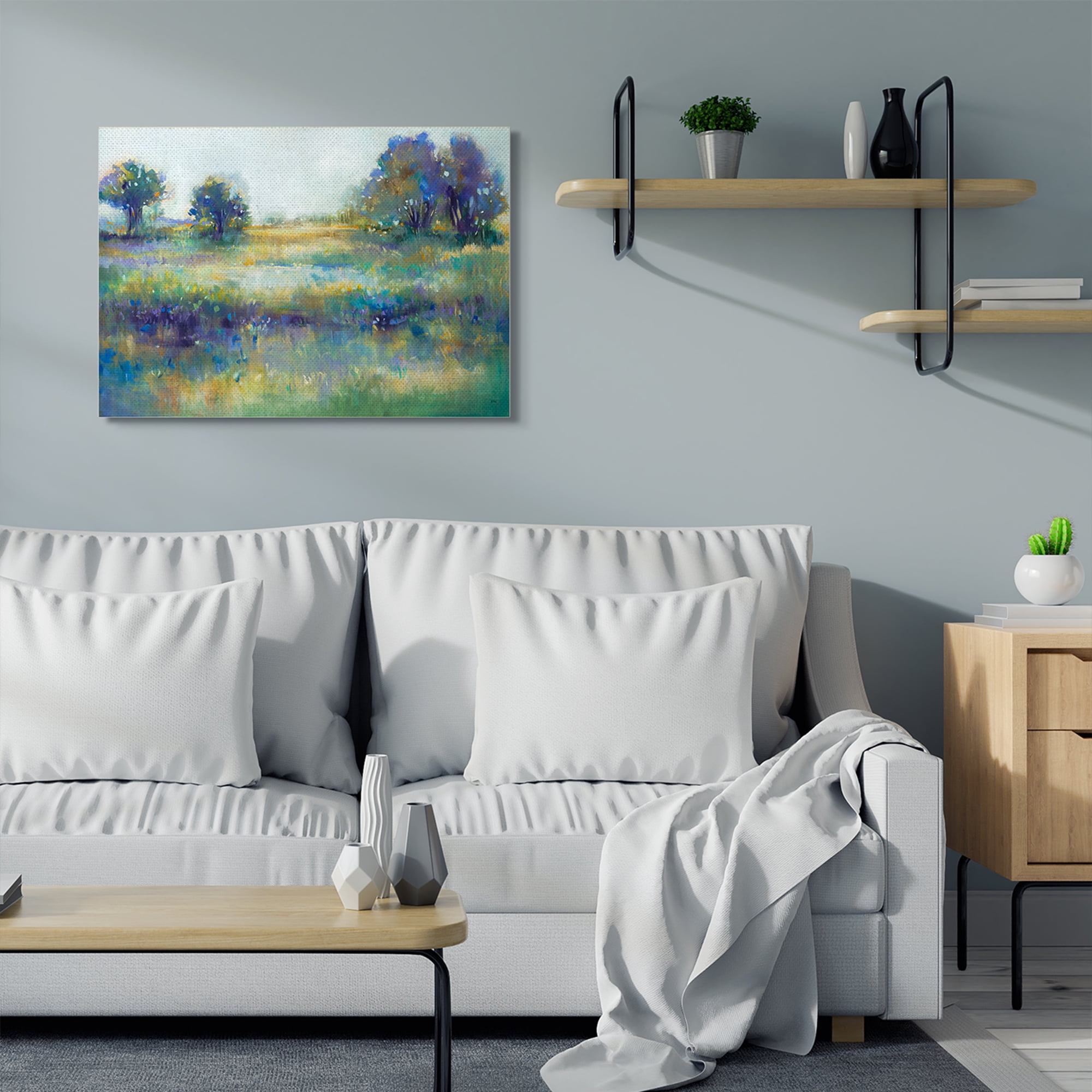 Stupell Home Décor Wetland Watercolor Landscape Abstract Blue Green Painting Canvas Wall Art by Third and Wall
