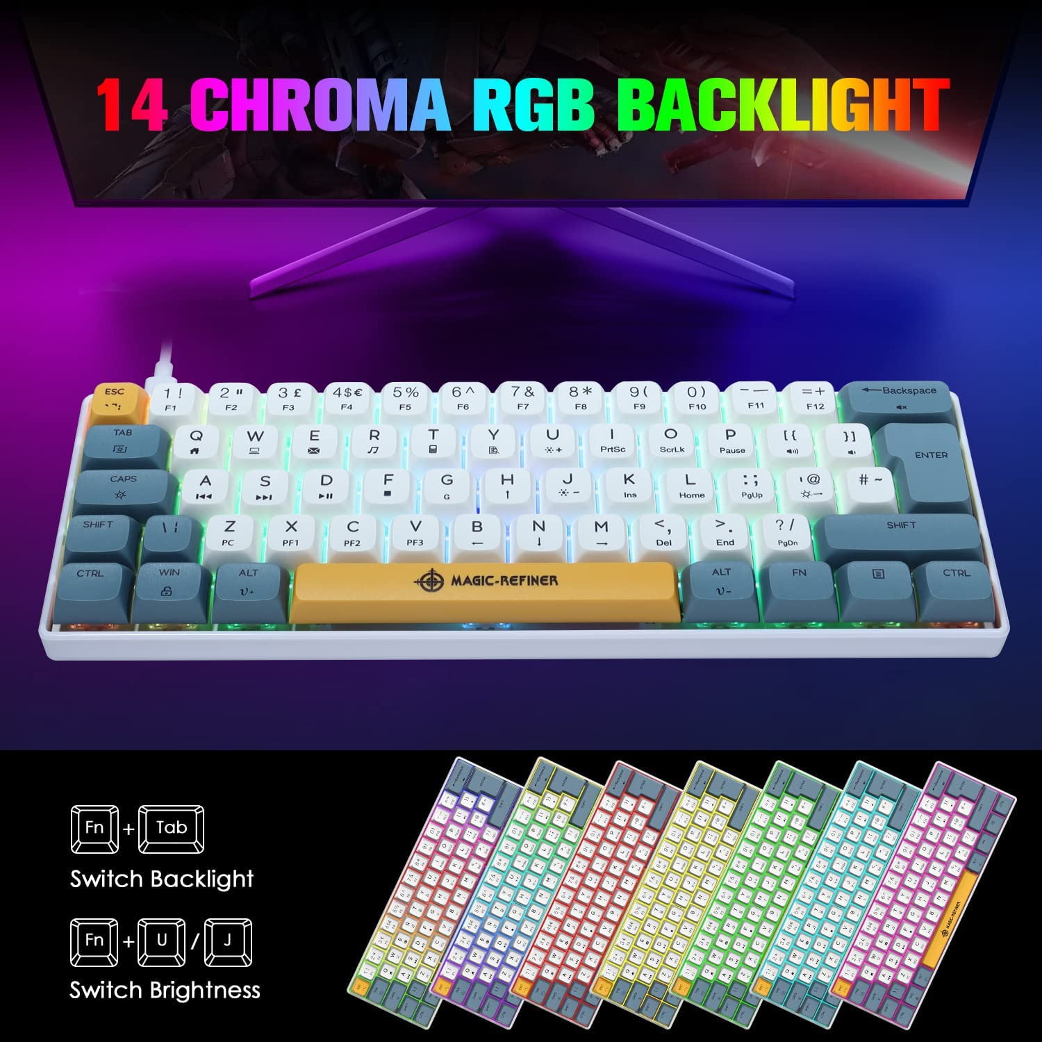 LexonElec MK14 65% Mini Clavier Souris Gamer Noir Mécanique Switch Red RGB  Retro eclairé Petit Clavier 12000DPI LED Illuminer Legere Souris Gaming pc