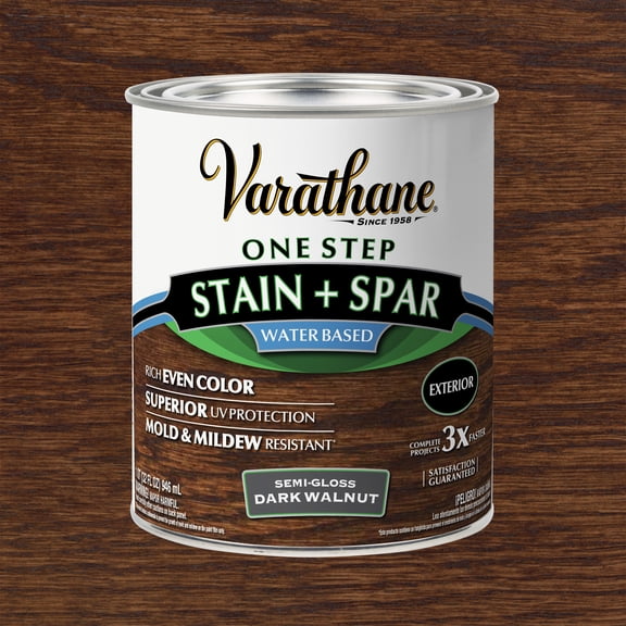 Dark Walnut, Varathane One Step Exterior Wood Stain Spar Water-Based Urethane-388144, Quart