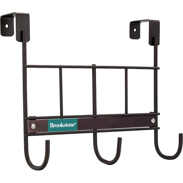 Brookstone Over the Door Coat Rack, 3 Hook Towel Rack, Dark Brown Iron